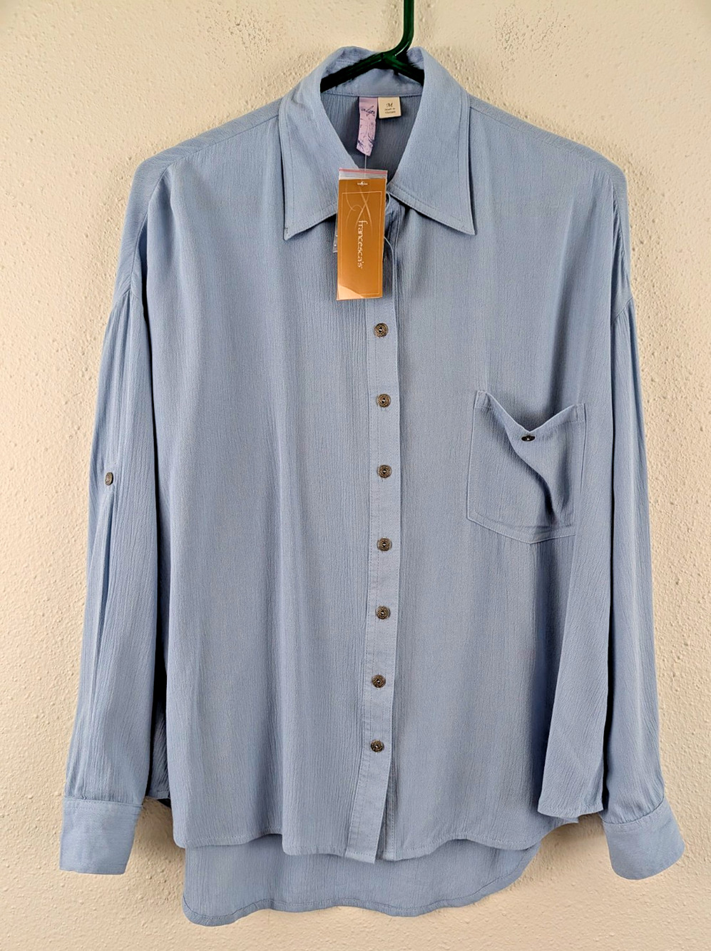 New Alya sz M Tunic Shirt blue long sleeves buttons pocket top 1488